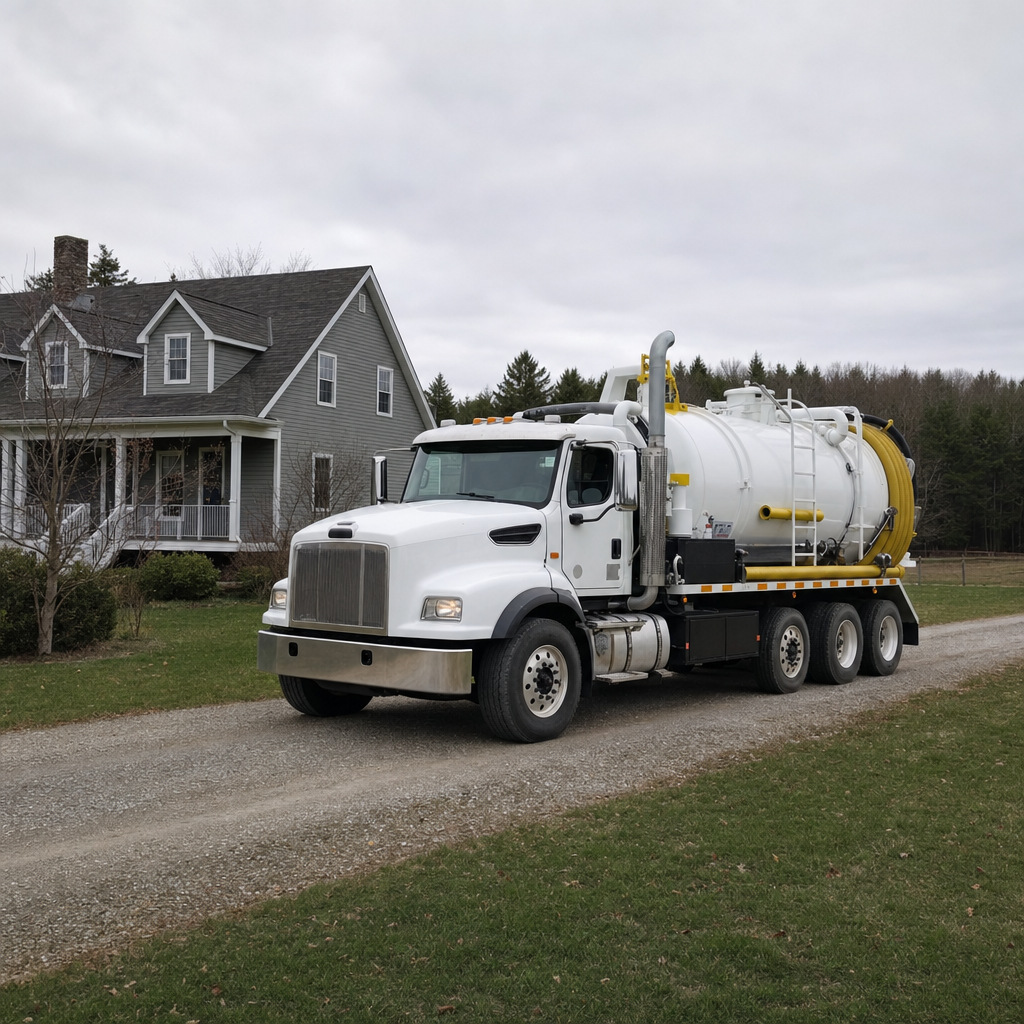 Septic vacuum truck arriving at a West Ridge home for same-day emergency service